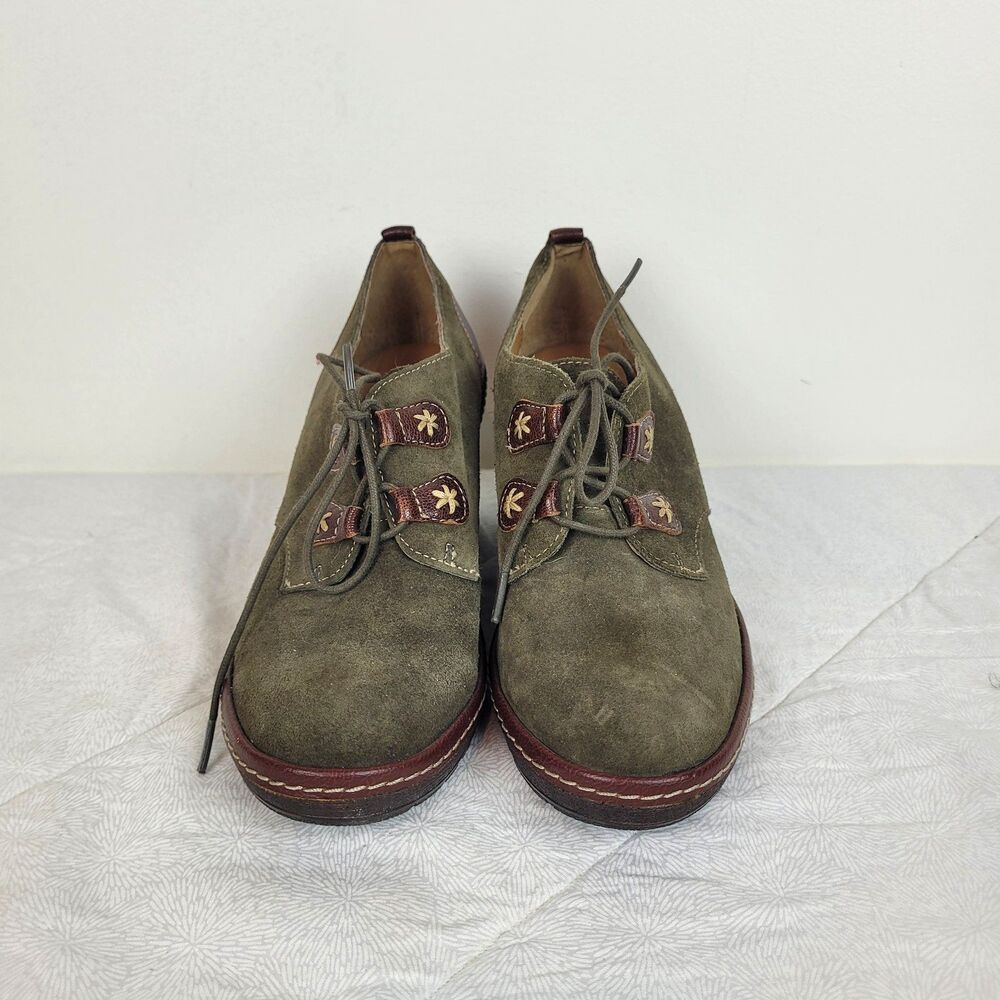 Sofft Camila Wedge lace-up leather booties 7.5M Olive green contrast stitching - Picture 2 of 11